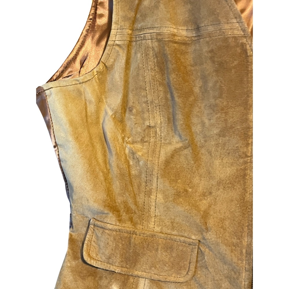 Vtg Faded Glory Leather Vest Women L Tan Suede Zip Front Cinch Back Western Boho - Picture 8 of 12